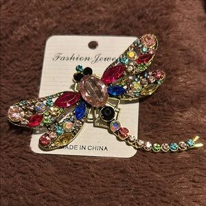 Oversized Vibrant Colorful Crystal Dragonfly Brooch & Pendant